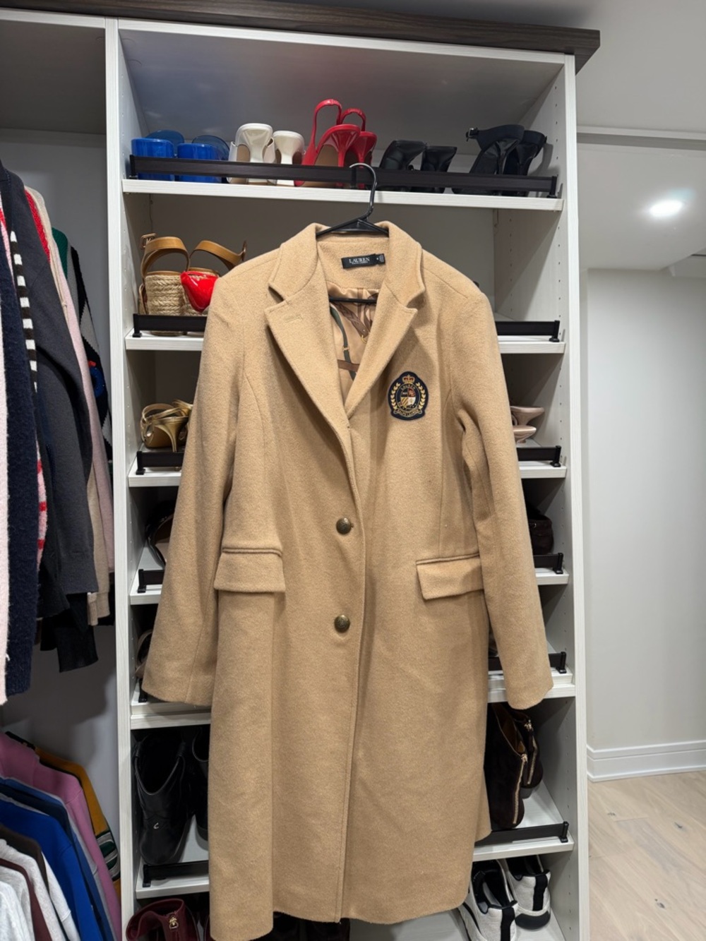 Ralph Lauren Camel Crest-Emblem Single-Breasted Trench Coat